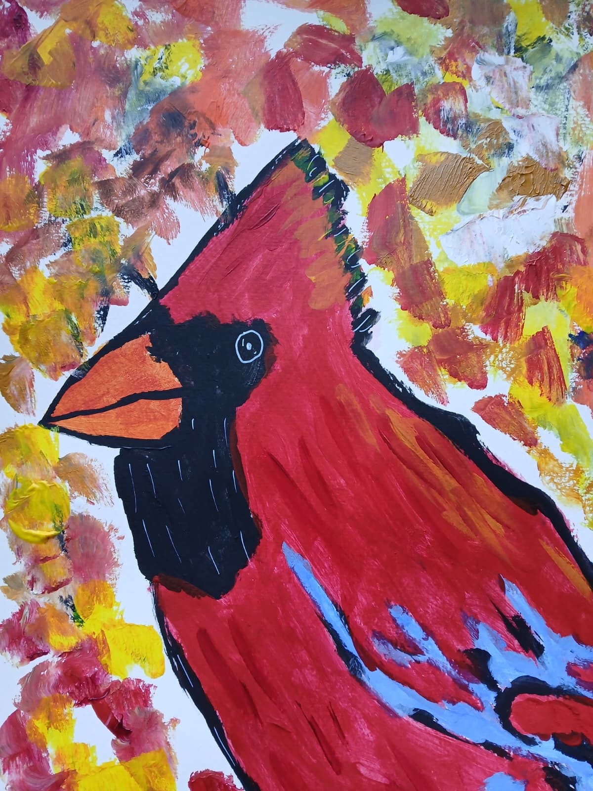 Abstract/Impressionism 11×14 Flaming Red cardinal Handmade Colorful Art Painting