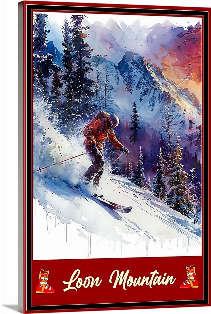 Loon Mountain Skiing Travel Poster Prints Canvas or Framed Skiing Winter