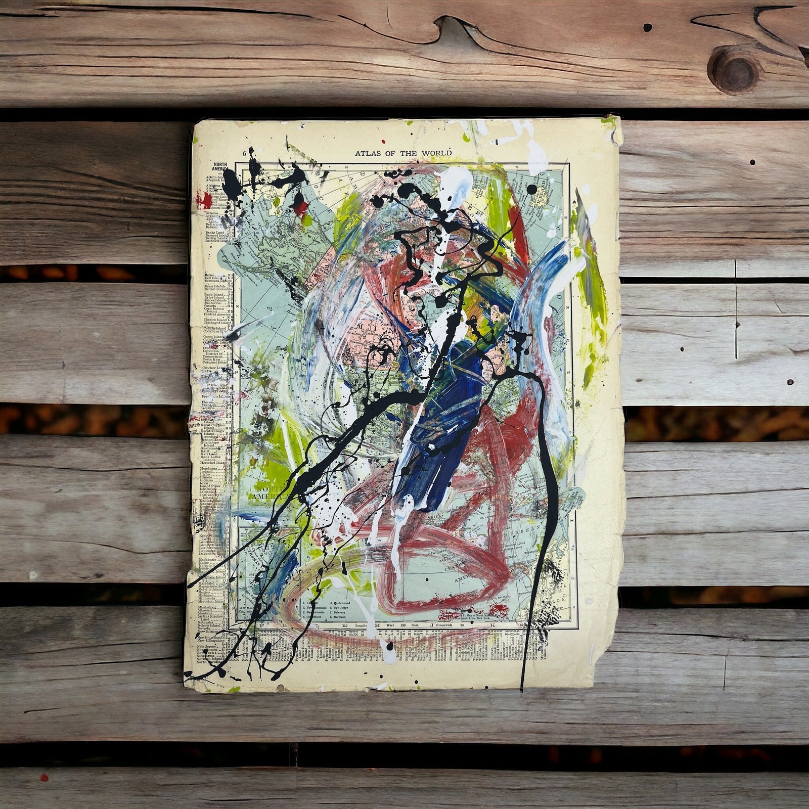 Original Mixed Media Abstract Painting 10×13” North America Wanderlust Signed #4