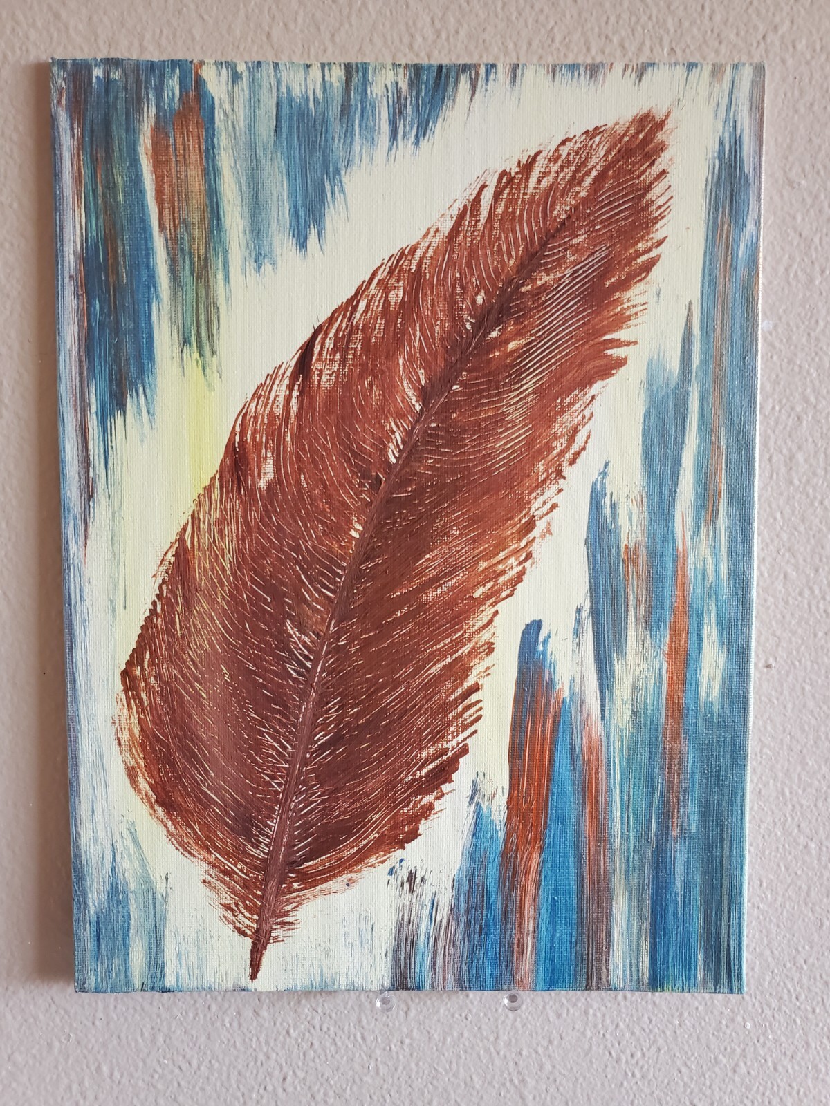 Handmade Painting Acrylic Art Panel 12x9x1/16in Decor Feather