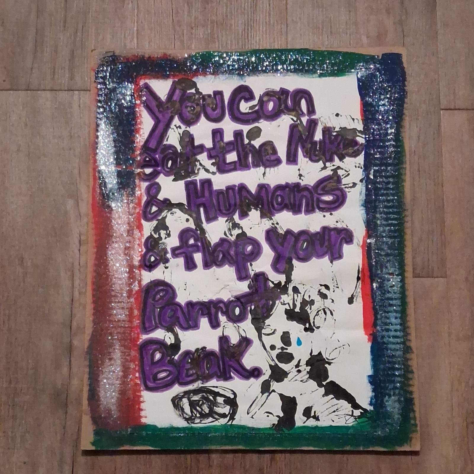 Original Outsider Art Painting Expressionist Mixed Media Carboard Signed
