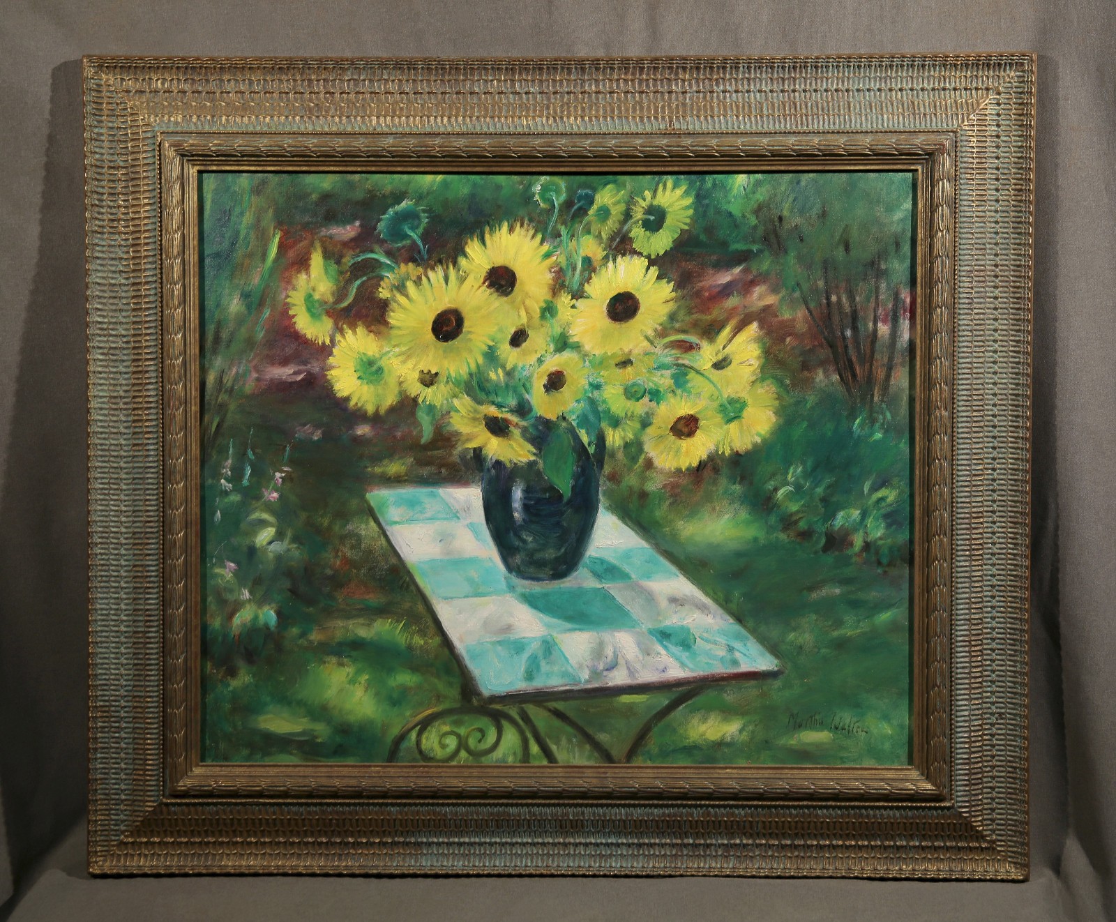 Martha Walter Still Life with Flowers on a Table in a Garden