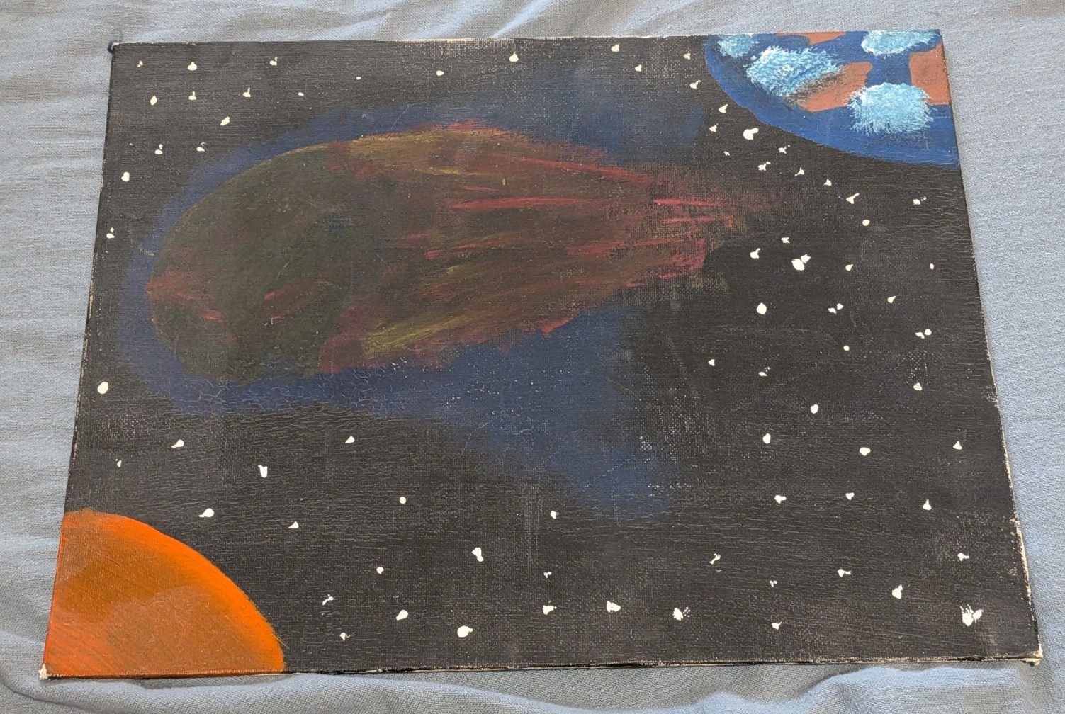 Original Artwork 14”x11” Outer Space Canvas Acrylic Painting Made In 2001