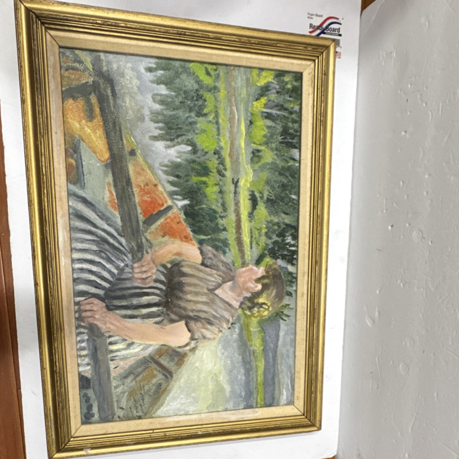 Zorn Signed Oil Painting Woman Rowing on River on Canvas, Framed, 20x13in