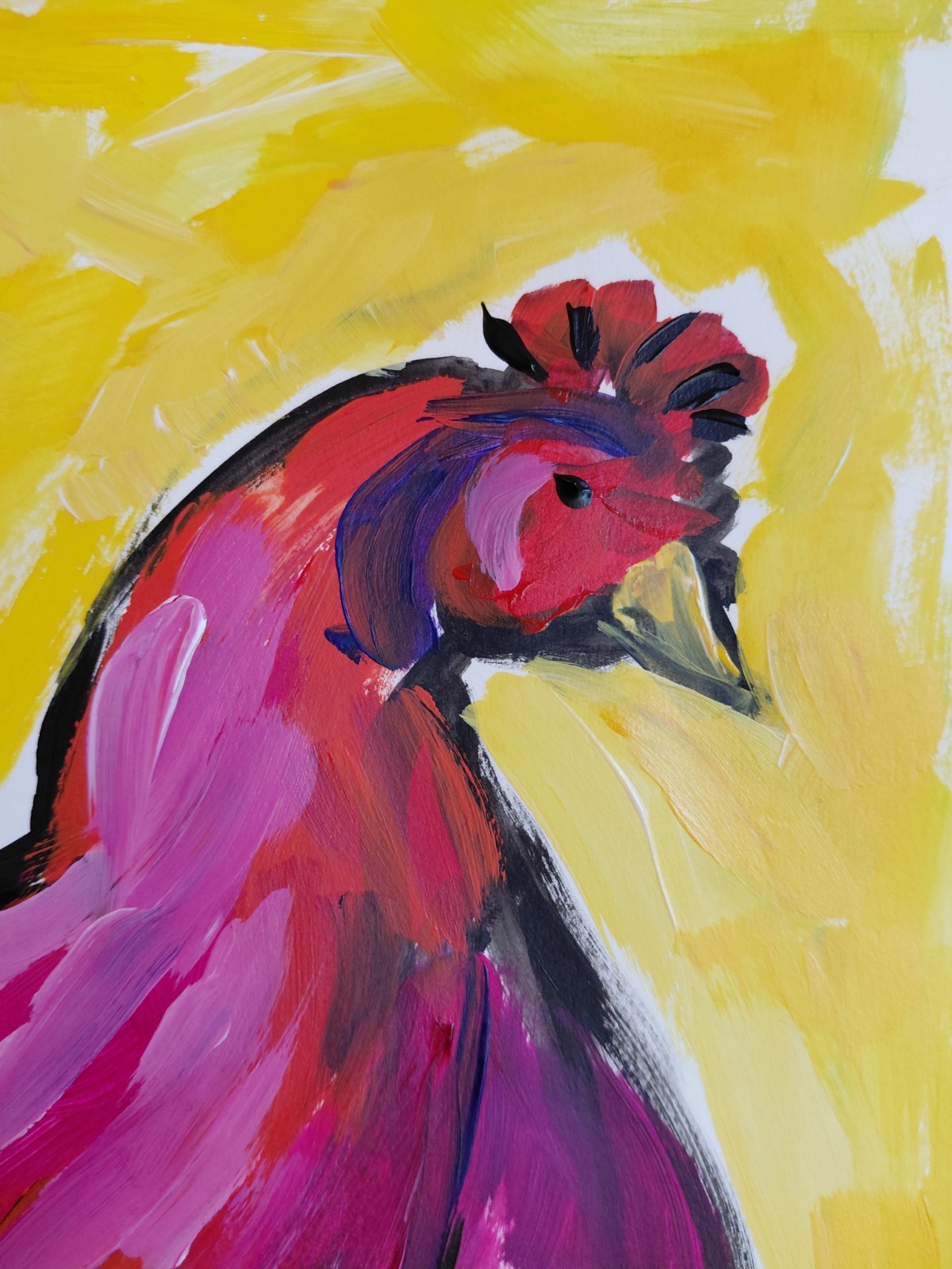 MONA VIVAR Original 11×14 Colorful Chicken Hen Bird Abstract Fine Art Painting