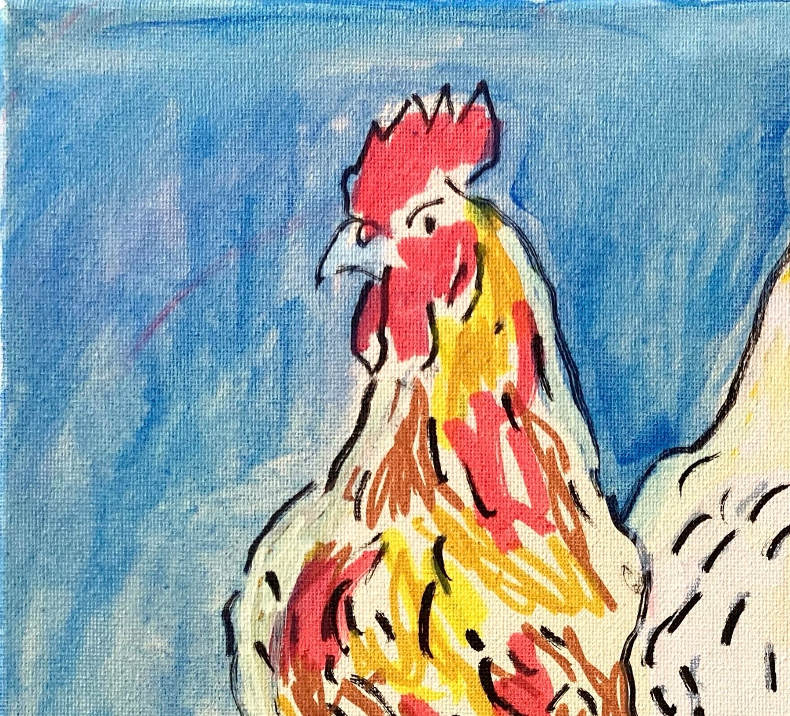 Original Expressionist Chickens Acrylic 11×14 Canvas Painting, Holly Hammond