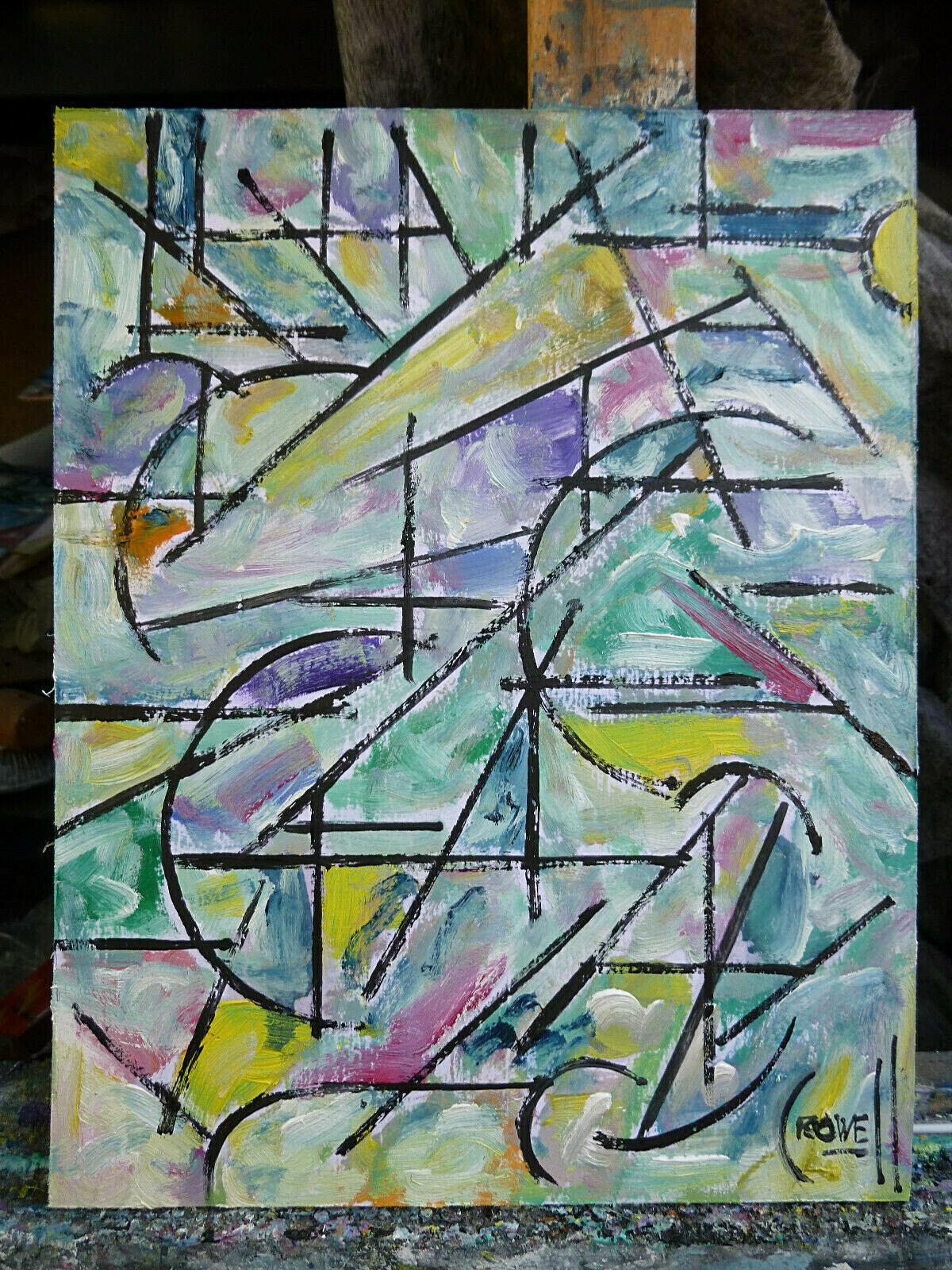OLD STALE BREAD abstract NEW original 8×10 wood oil painting signed Crowell