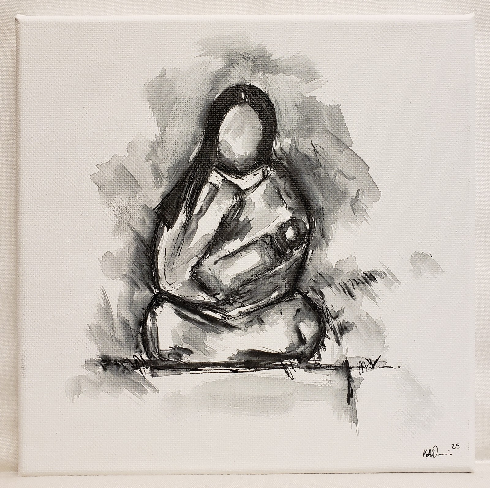 Original Modern Minimal Black And White Figurative Ink Painting By K.A.Davis