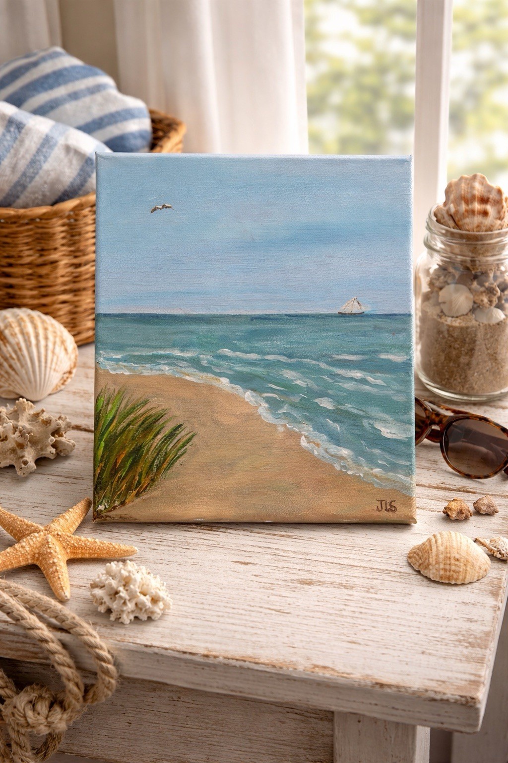 Beach Seascape Painting 8×10 Coastal Ocean Waves Canvas Art