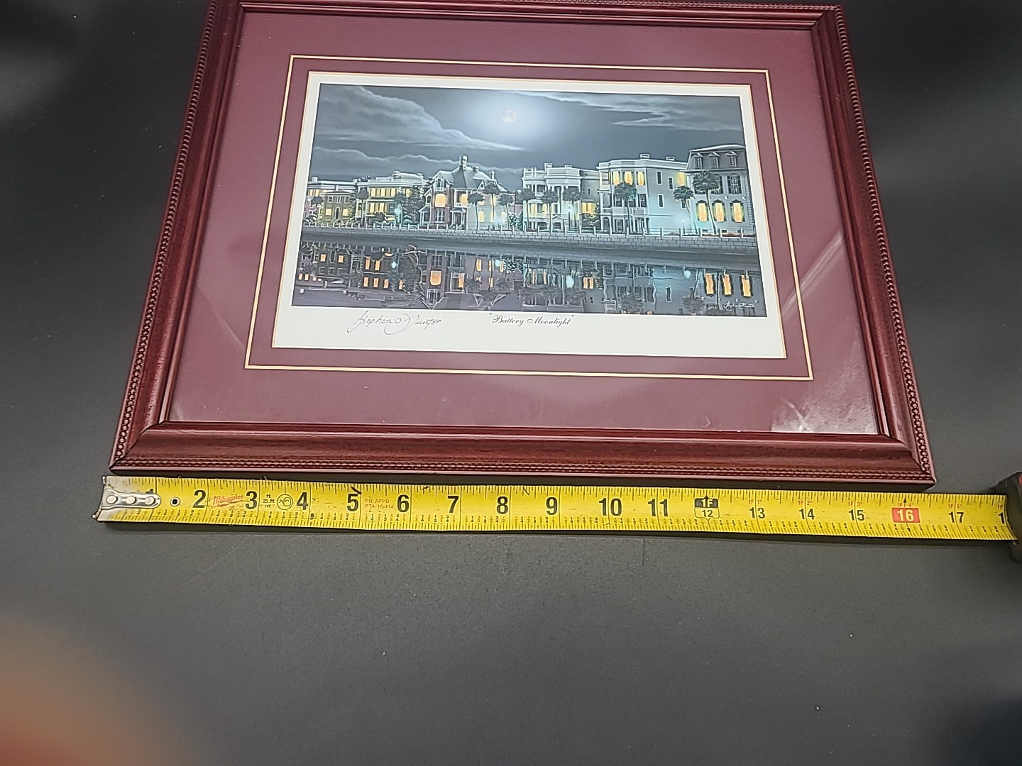 STEPHEN O. GUNTER SIGNED & Stamped FRAMED CHARLESTON SC BATTERY MOONLIGHT PRINT