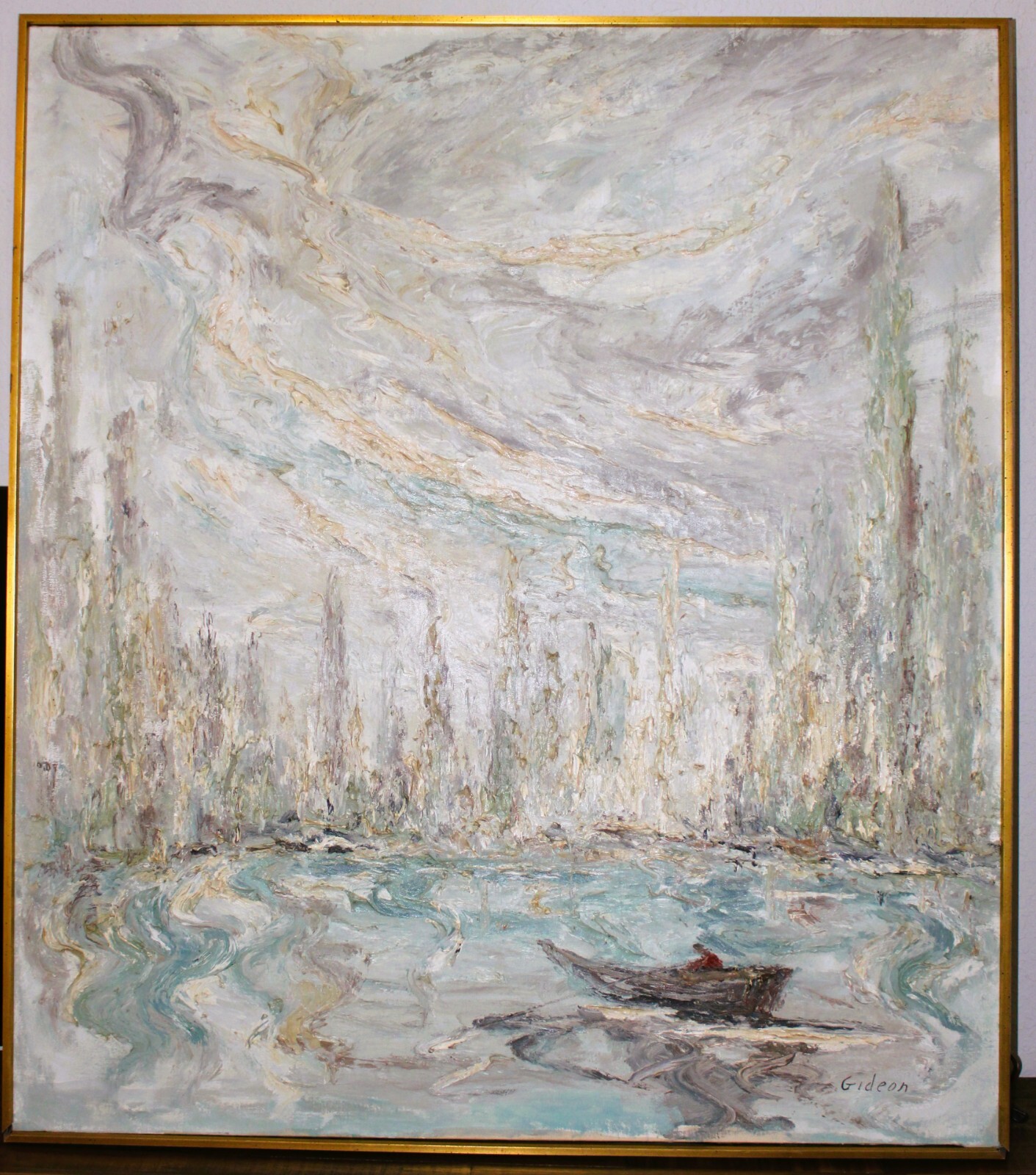ELMO GIDEON 1924-2010 HUGE OIL PAINTING CANVAS SIGNED IMPASTO MARINA AMERICAN 52