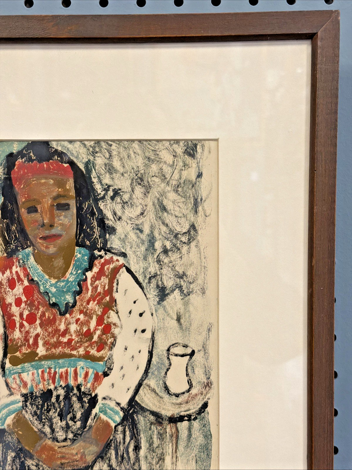 Signed A P Hankins Abraham P. Hankins Modernist Oil/Crayon Painting “Black Eyes”