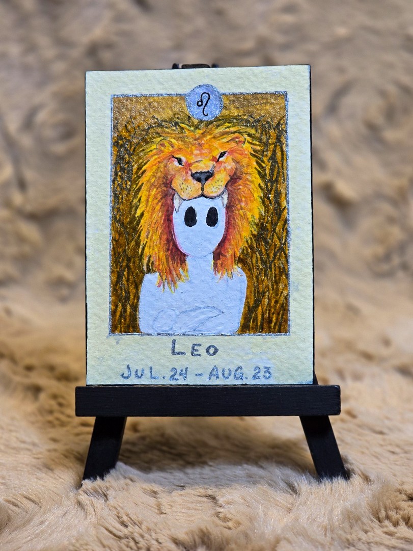 ACEO Art Card Original – Leo Zodiac Ghost -Mixed media- Tude-A-Loon