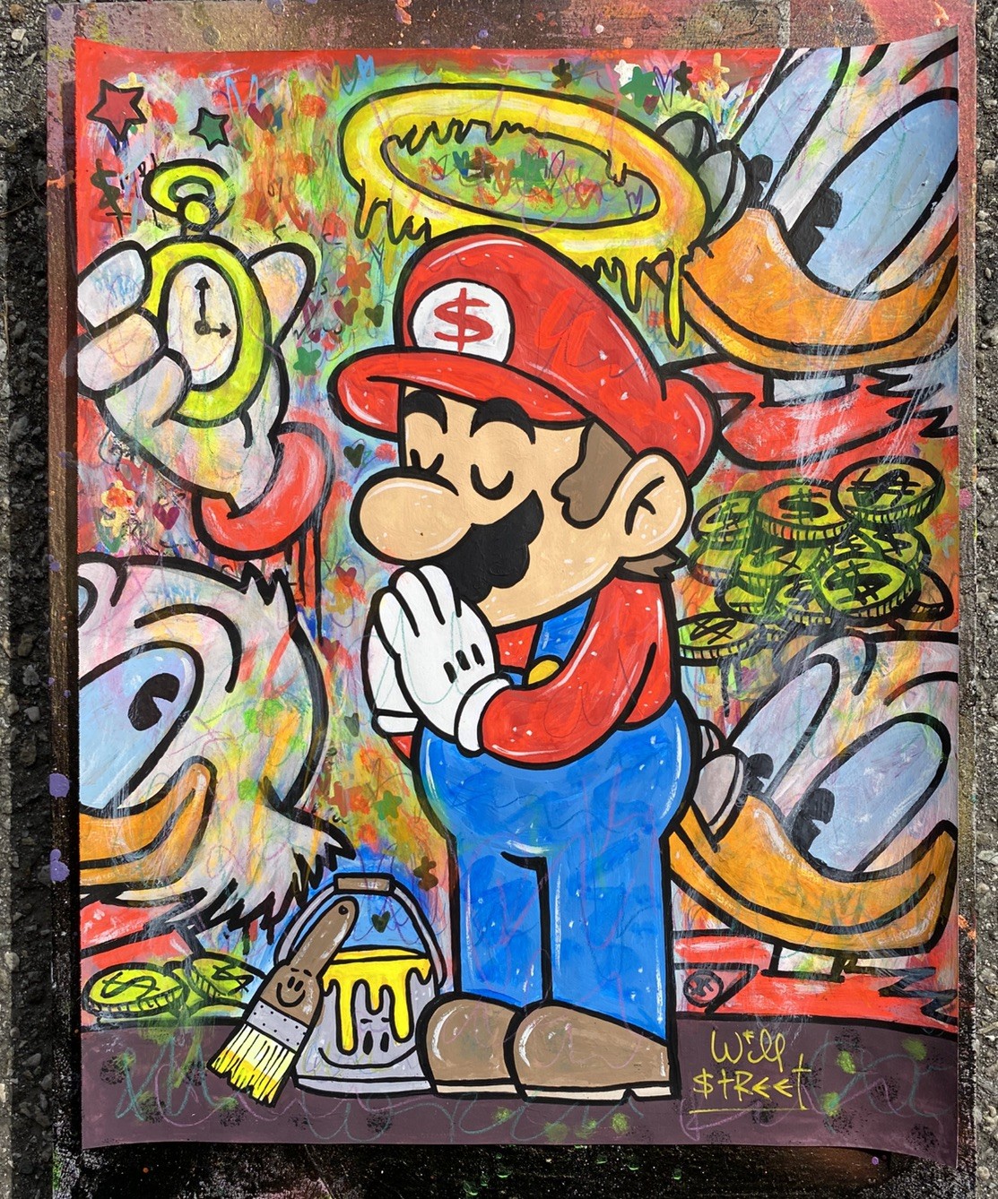 WILL STREET original painting 11×14/ super mario Scrooge mcduck nintendo banksy