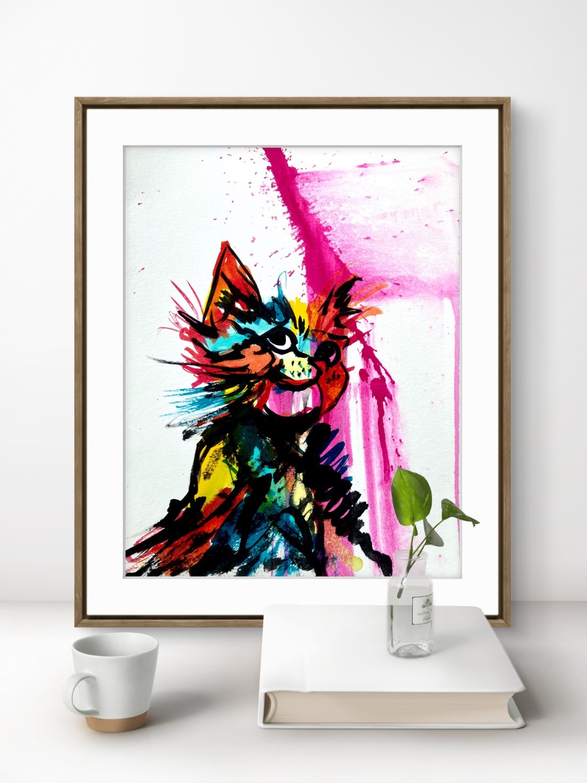 TITA PAINTZ Colorful Kitty Abstract Expressionist Portrait Hand Painted Wall Art