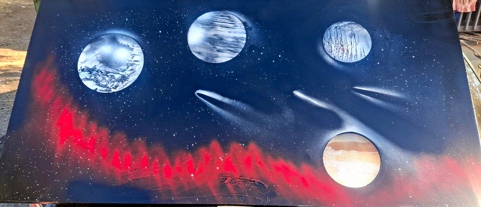 Large Abstract Outer Space Painting Planets Comets Stars, Unframed