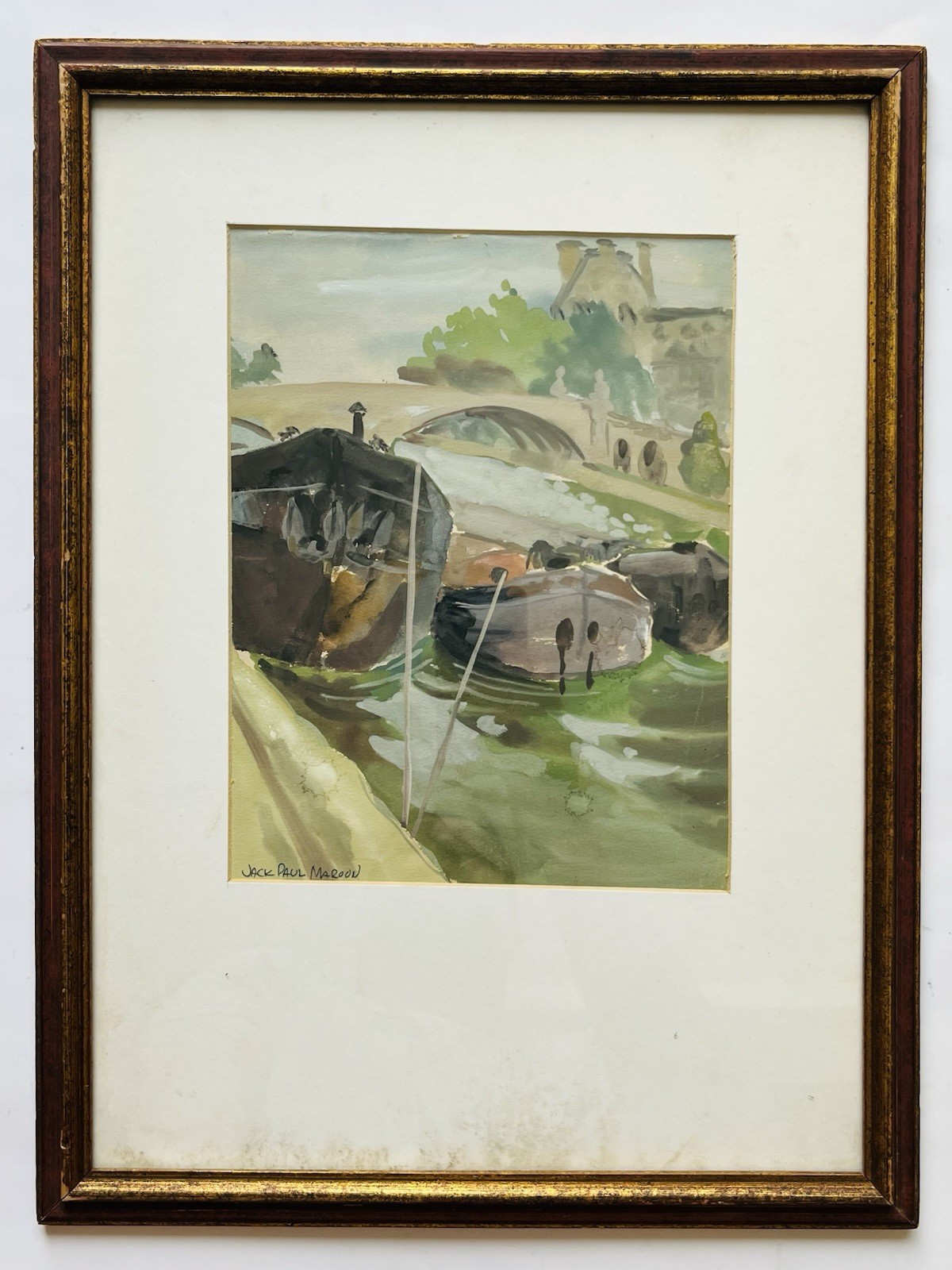 Mid Century 40s 50s Impressionism Watercolor Painting Seine River Paris France