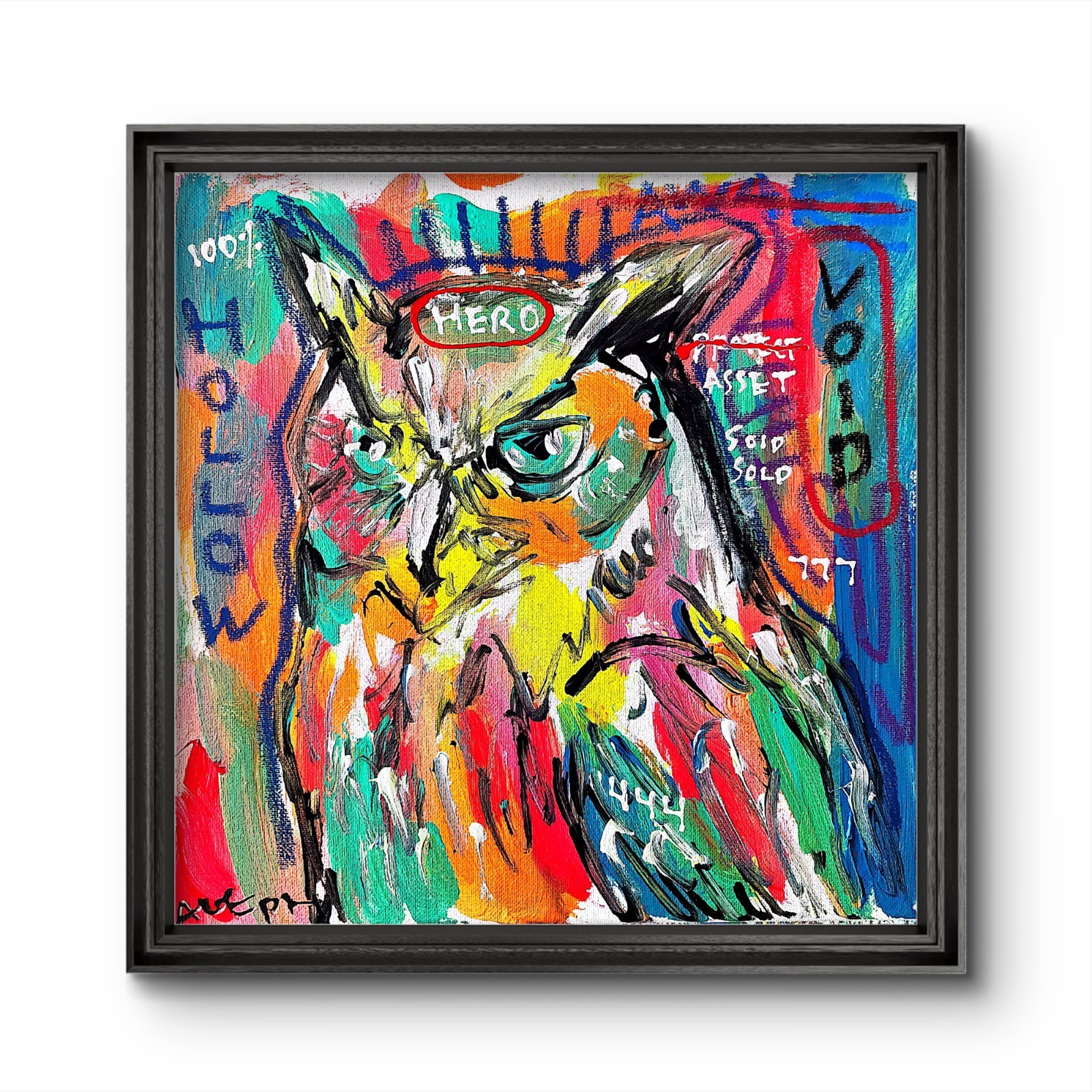Original Abstract Owl Painting Canvas Neo Expressionist Fine Art Decor 12×12