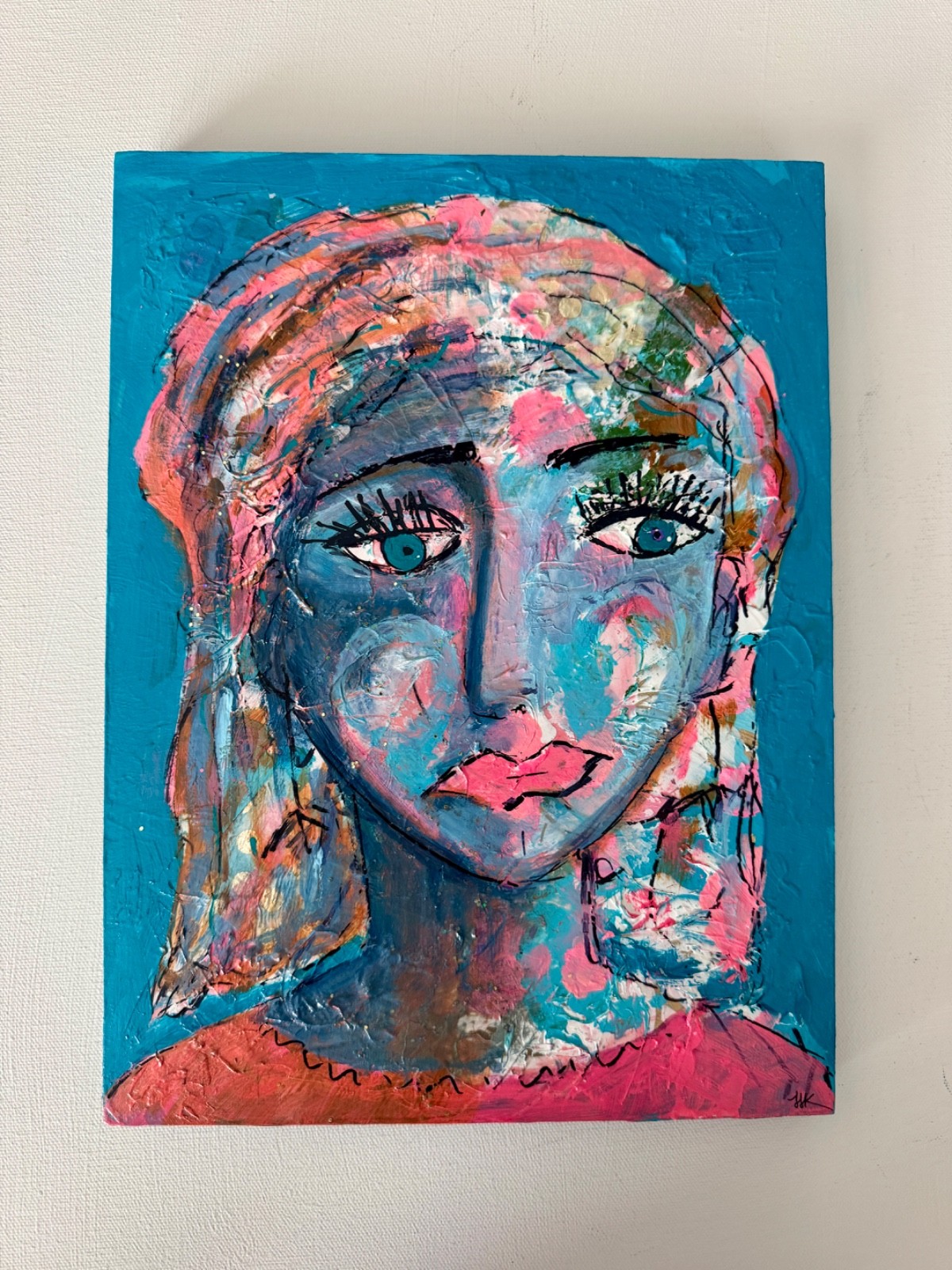 Abstract Face Portrait Painting: Intriguing Face Art on Hard Board – Fine Art