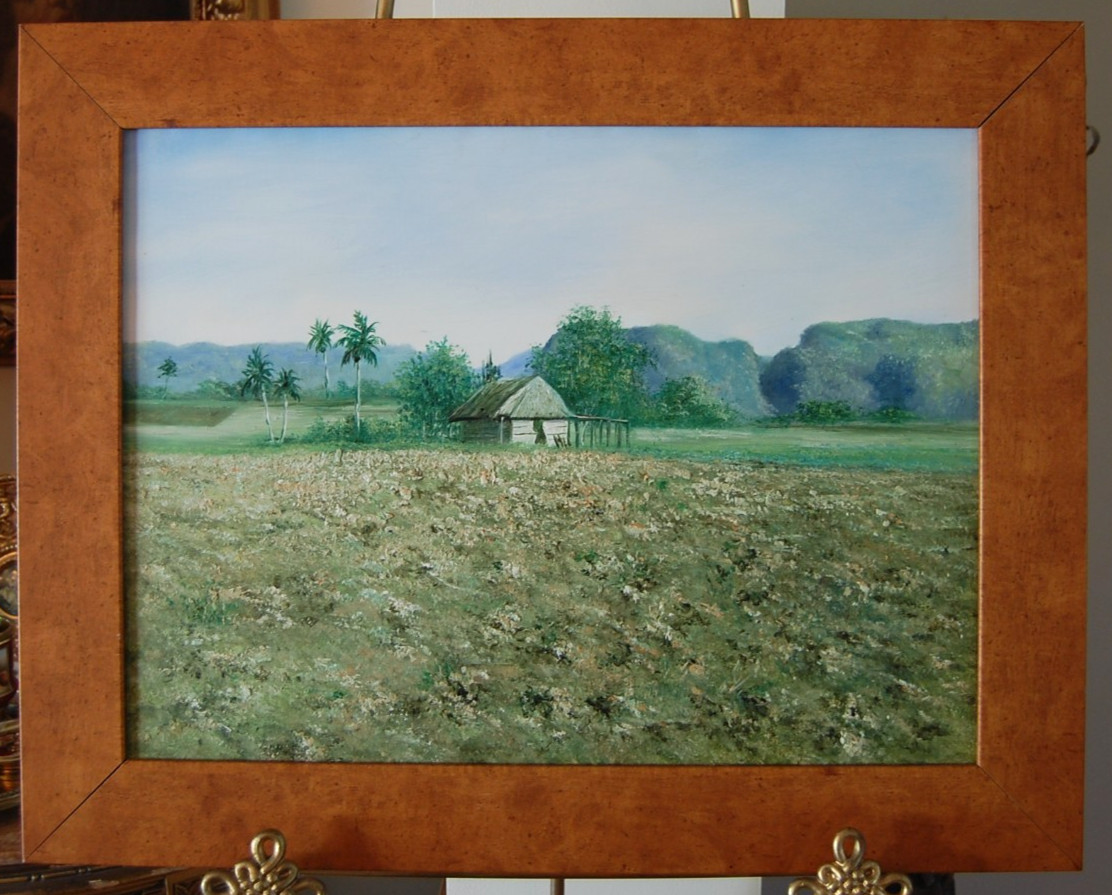 ORIGINAL SIGNED FRAMED OIL ROYAL PALMS, BOHIO AND MOGOTES VINALES LANDSCAPE CUBA