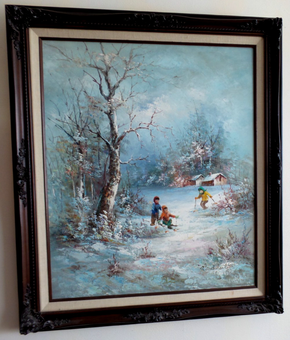 Original Oil Painting “Children Playing in the Snow” by Marie Charlote 28″x24″