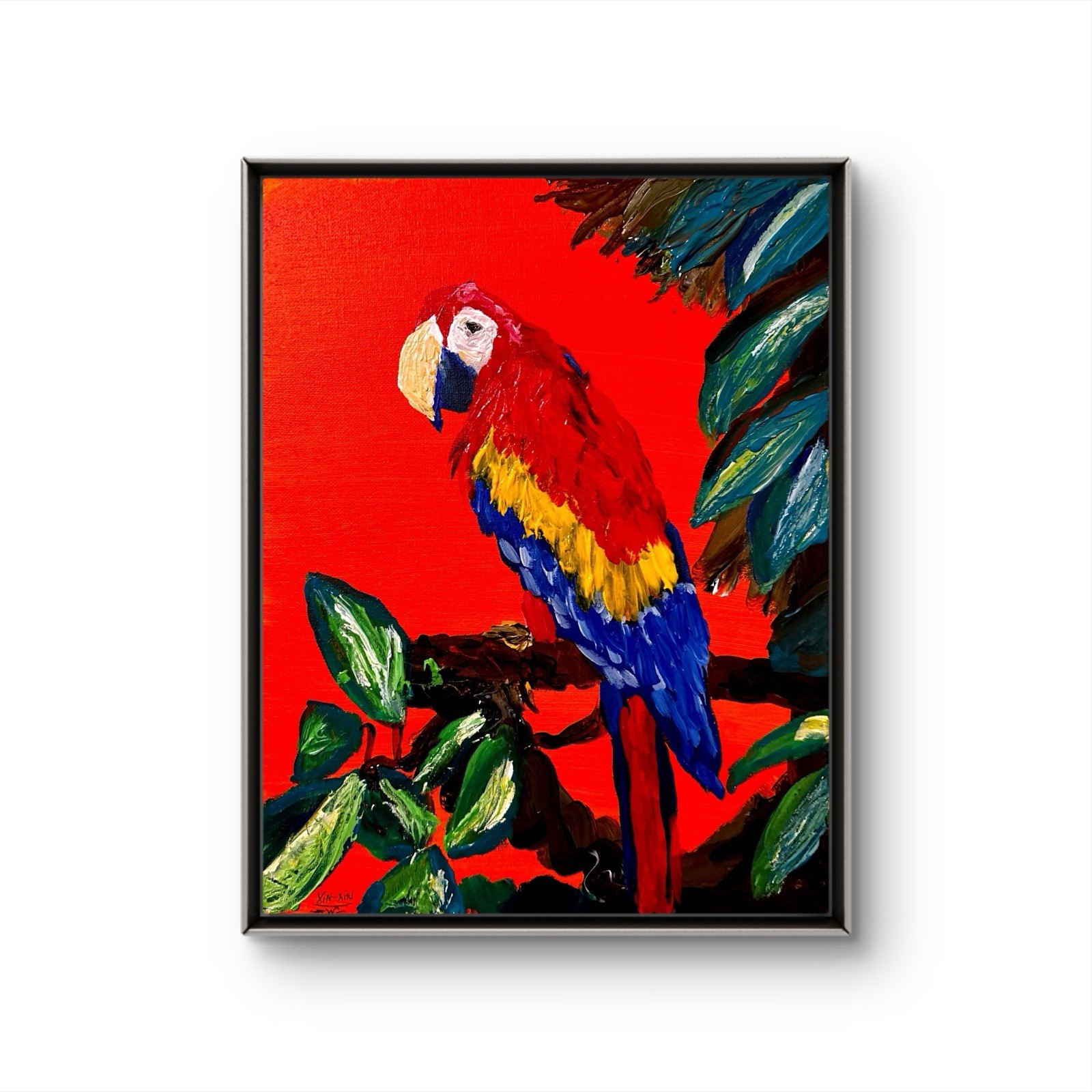 Original Abstract 11×14 Acrylic Painting Trees Birds Signed Canvas Wall Art