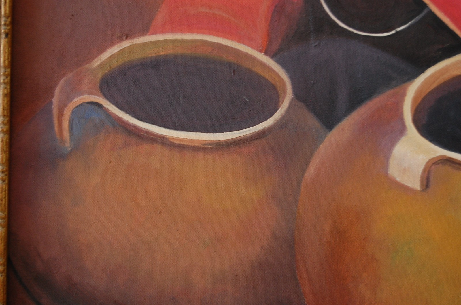 LARGE FRAMED ORIGINAL OIL PERUVIAN WOMEN AND JARS MARKET SCENE ARTIST: VALLE
