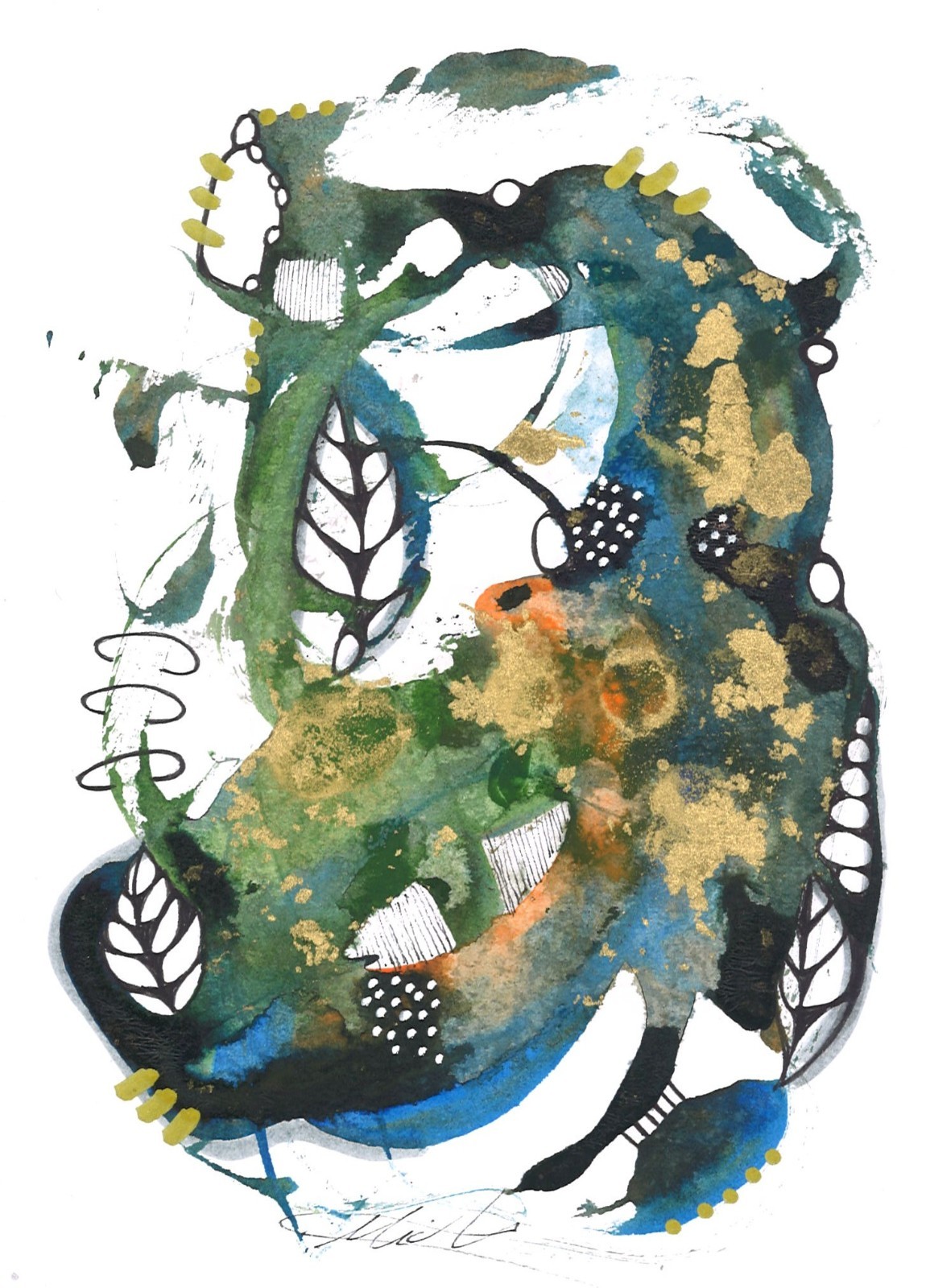 Alcohol Inian acrylic ink drawings recycled watercolor paper leaves Fall season