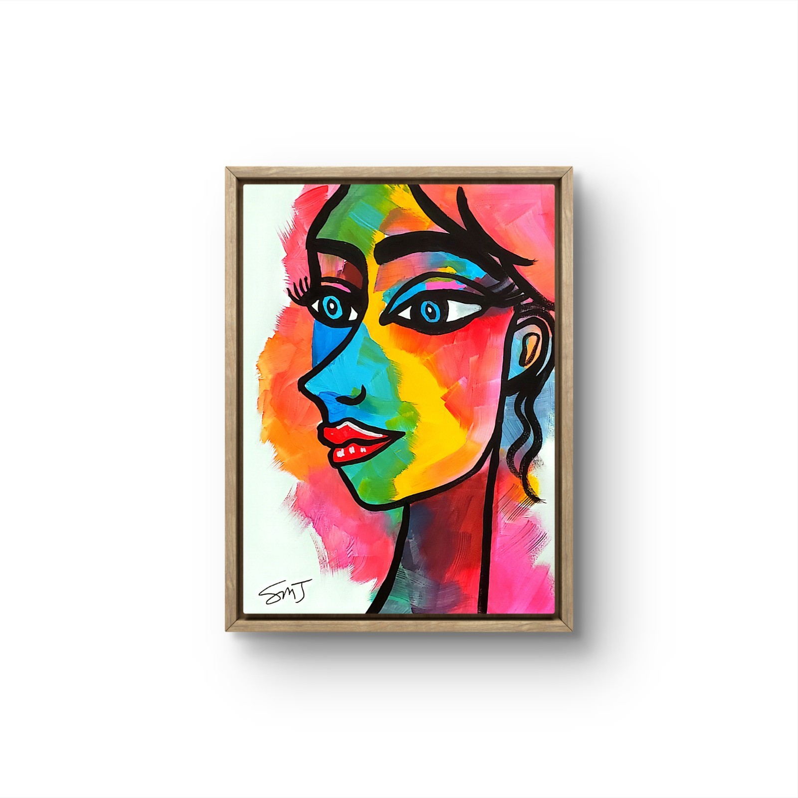JULIEN Original 12×16 GLOWING WOMAN Abstract Face Expressionism Acrylic Art