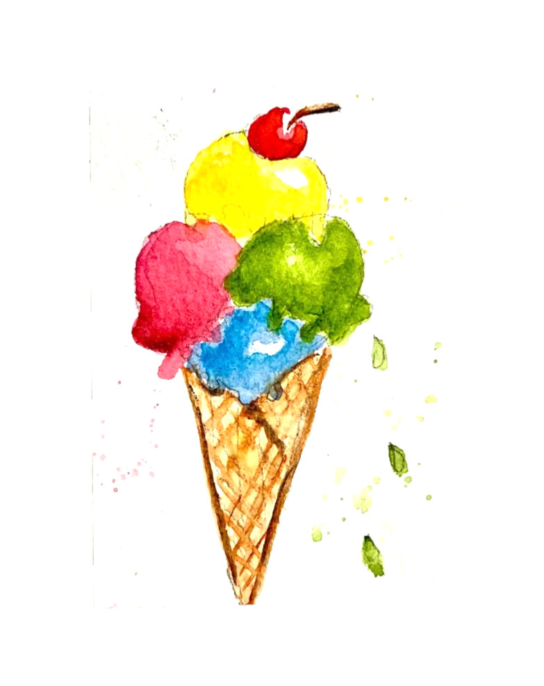ACEO Original ice cream cone bright colors ATC OOAK Cherie Donnell