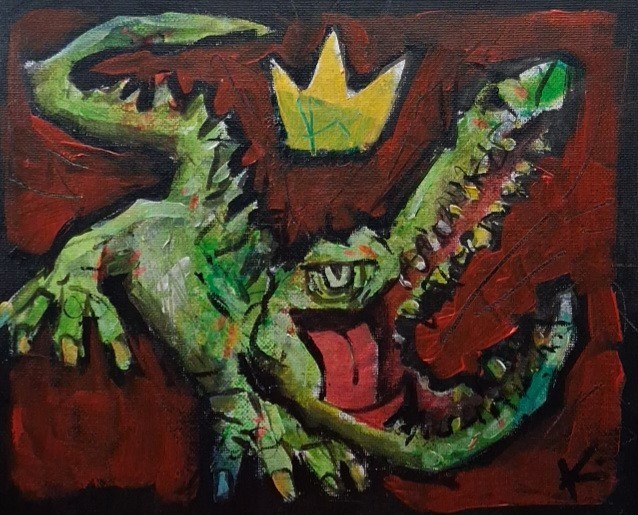 Alligator Painting Swamp Monster Graffiti Folk Art OOAK Signed Canvas Americana