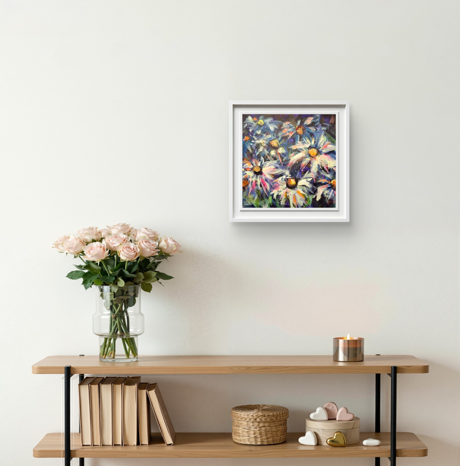 12 X 12 Loose Floral Acrylic Original Painting On Gallery Canvas, Daisies
