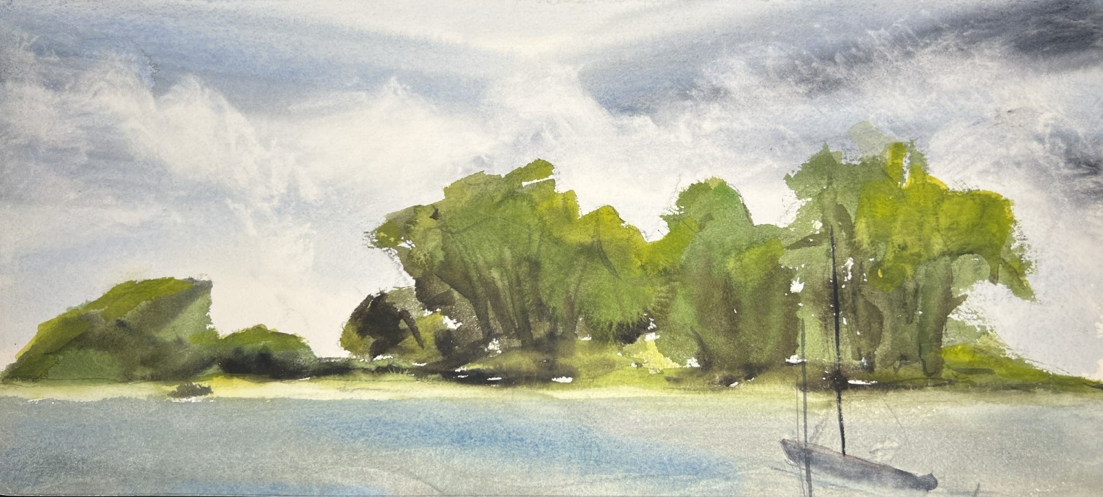 Panoramic Waterscape–Charlotte Hoffman–Watercolor– Mid 20th Century American Art