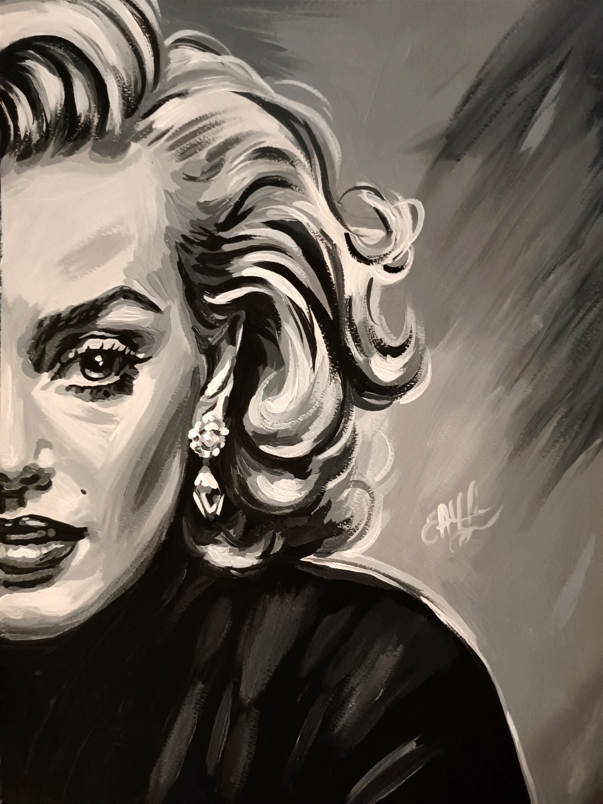 minimalistic poster portrait of Marilyn Monroe, acrylic , paper, handmade