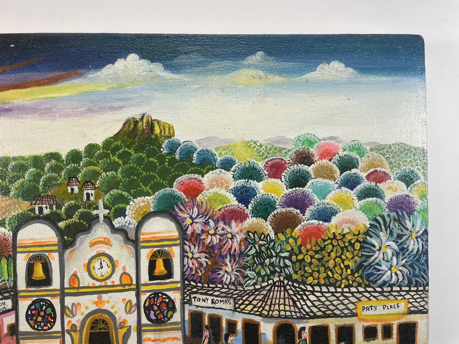 Latin America Primitivista Naïve Folk Art Oil Painting MISSION CHURCH Landscape