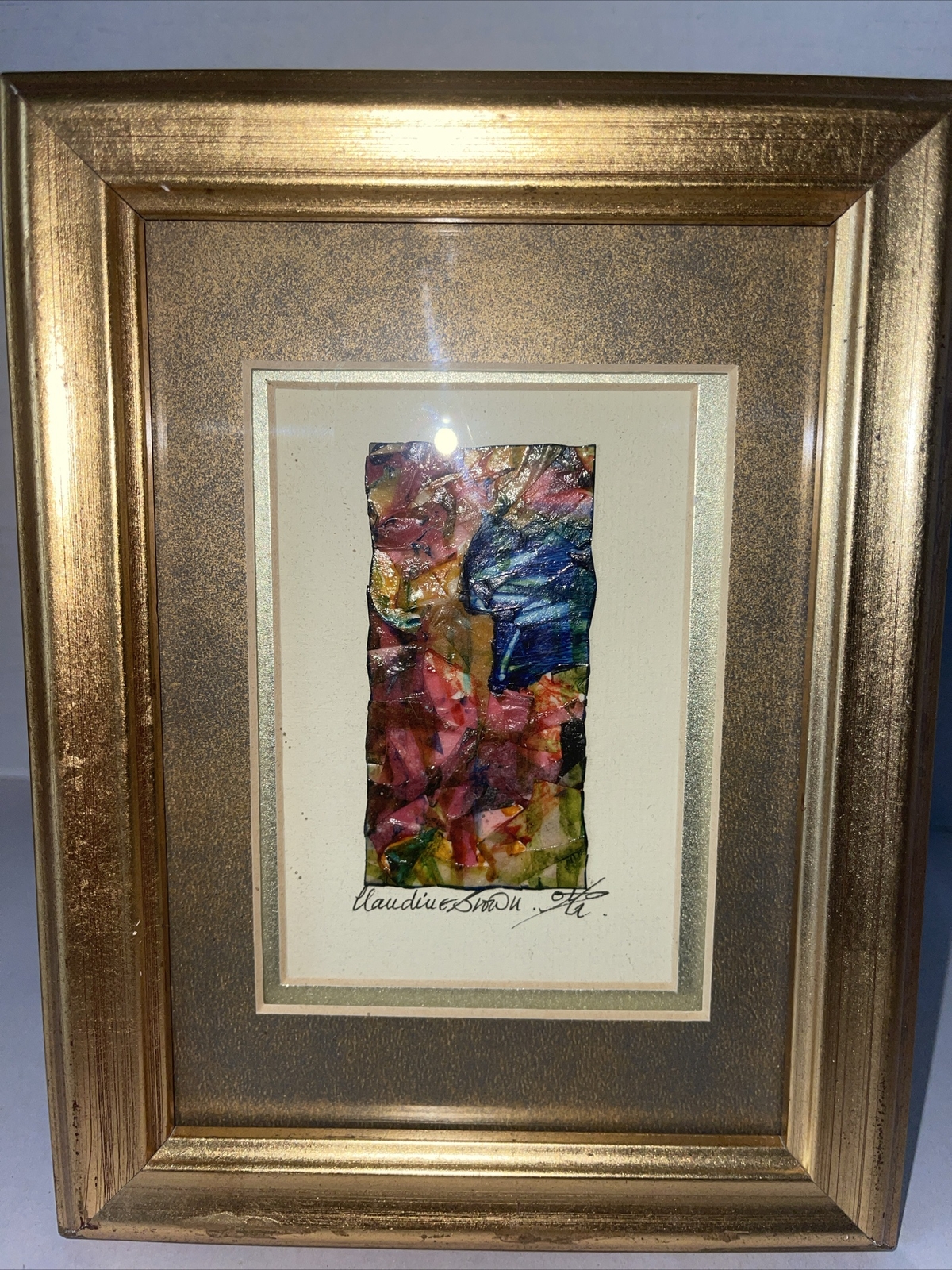 Abstract Painting Original Gold Gilt Framed Papier-Mâché 6.5×8.5” Wall Hanging