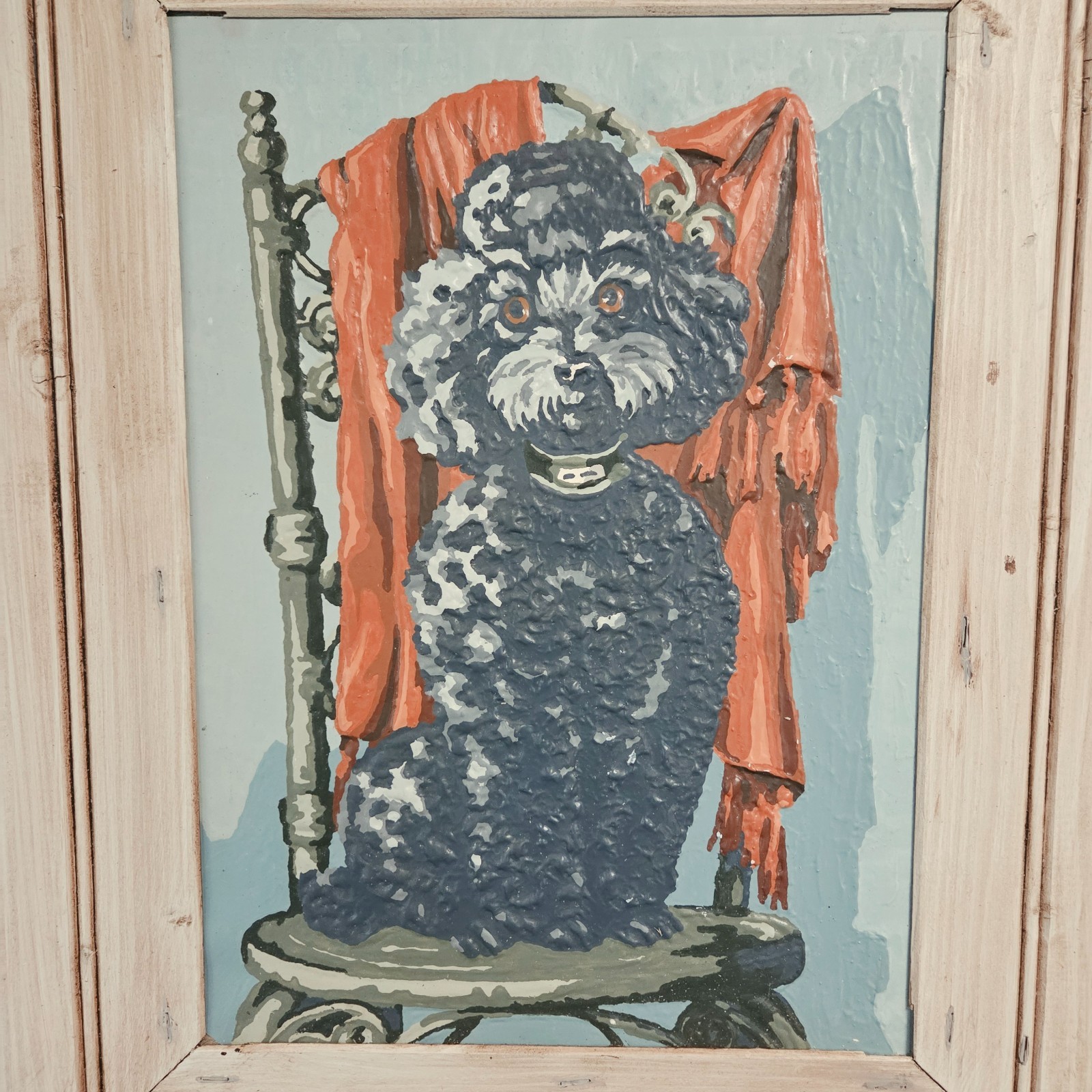 Vintage Pair Poodle Dog Paint By Number Textured Wall Art Framed 21×17 Folk Art