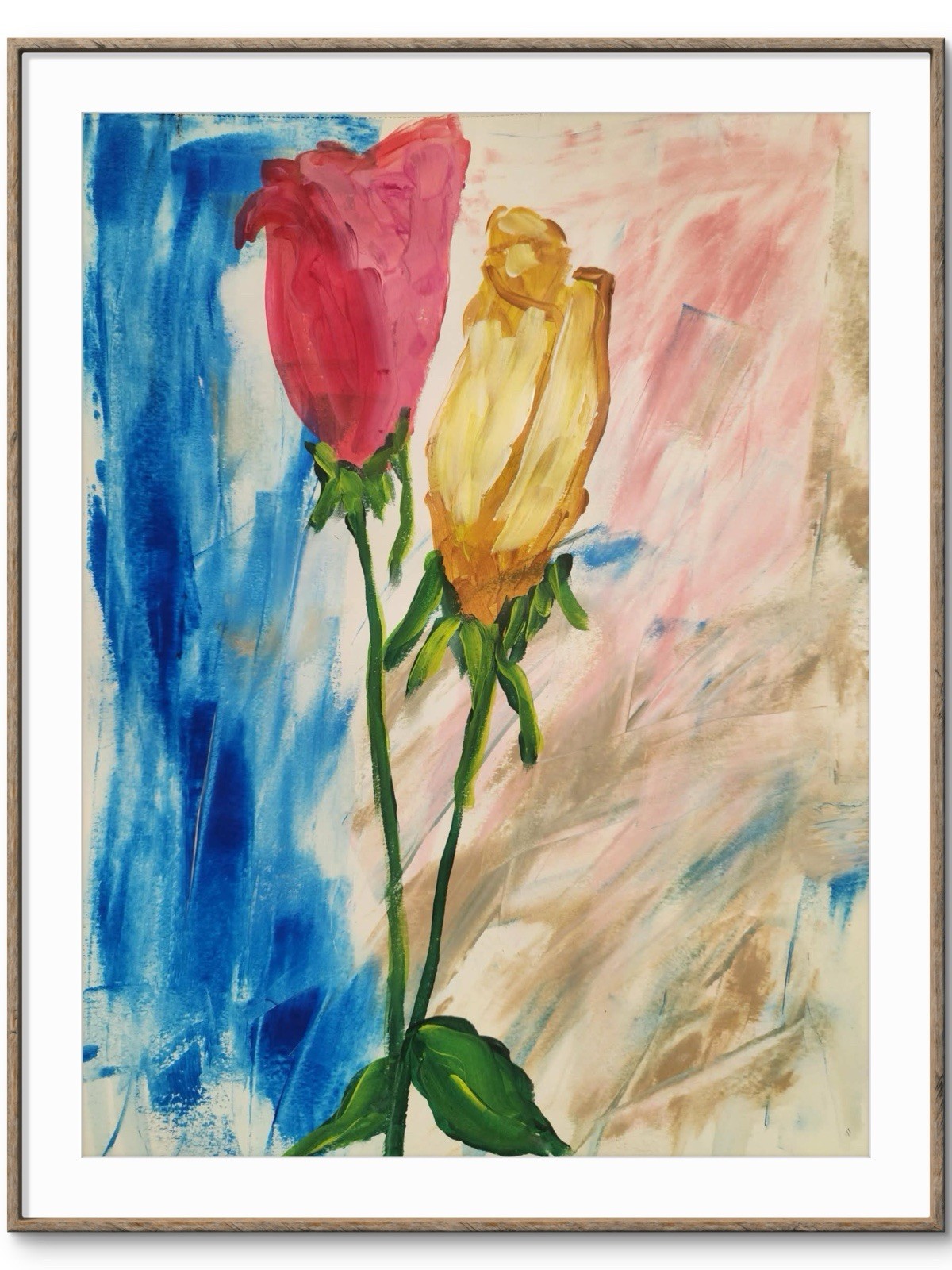Abstract Rose Buds Impressionistic Original Wall Art 14X11 Mixed Media Paper