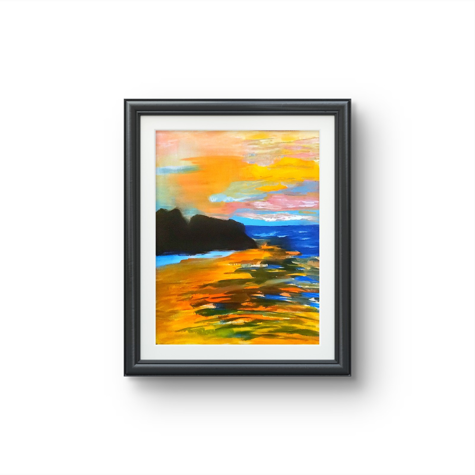 JULIEN Original 11X14 OCEAN LANDSCAPE Colorful Modern Art Acrylic Painting PAPER