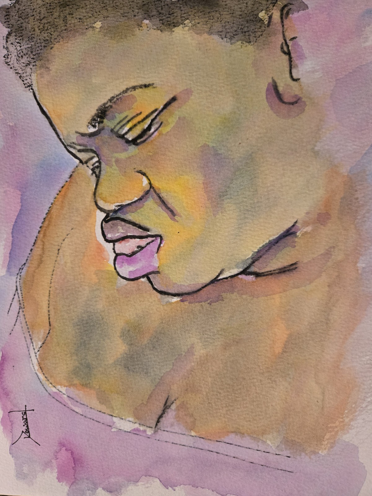 ORIGINAL African American Urban Watercolor painting “Tired 6”