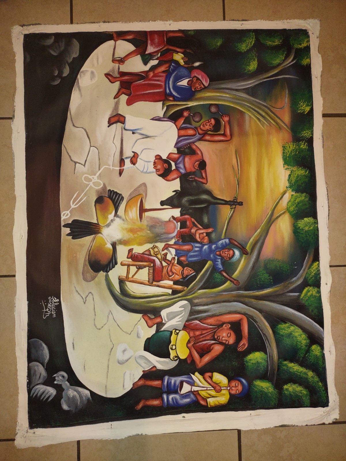 Large Haitian Painting 40 X 30 Voodoo Scene By Late Master Elucien Joseph