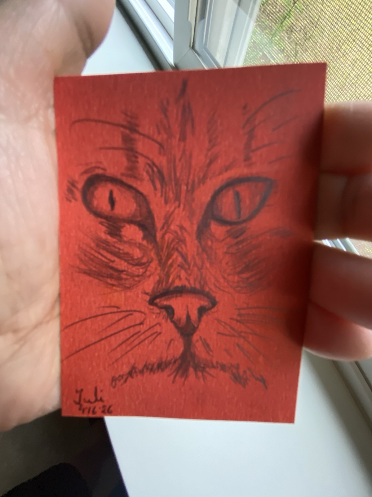 ACEO Original Art, Tiny Art, ATC Card Sketch Signed Cat Kitty “Eye Of A Tiger”