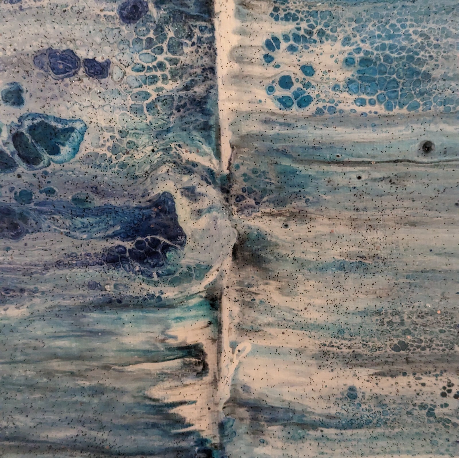 Dark Reflections in Blues – Acrylic Pour Swipe Painting 30″ x 30″ x 1.5″