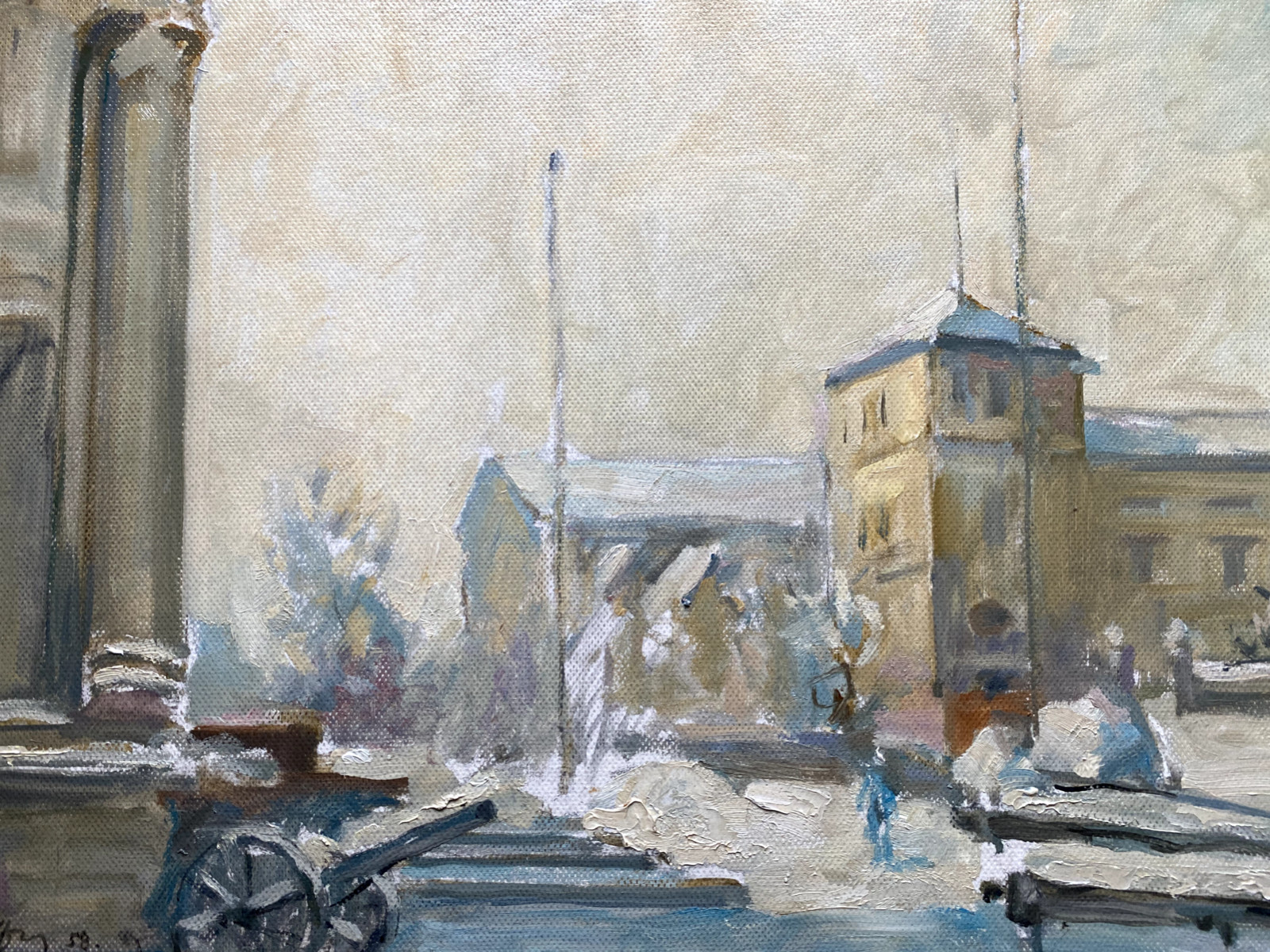 Oil Painting Old Town – 1958 Cannons Vor Baroque Architecture Wer White Where?