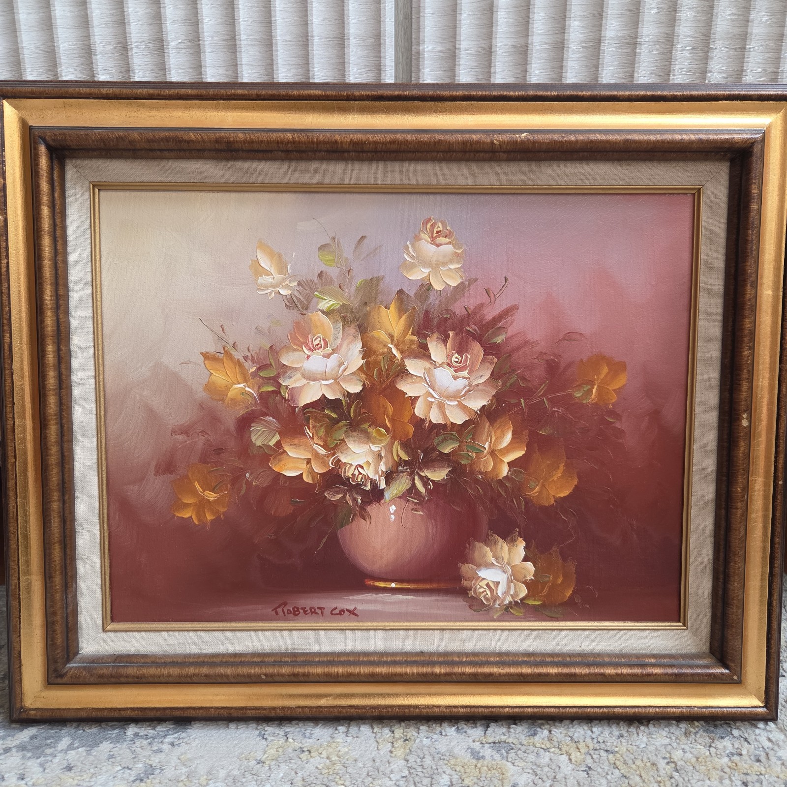 Robert Cox Original Oil Painting Floral Still Life Signed Framed 12×16 Canvas