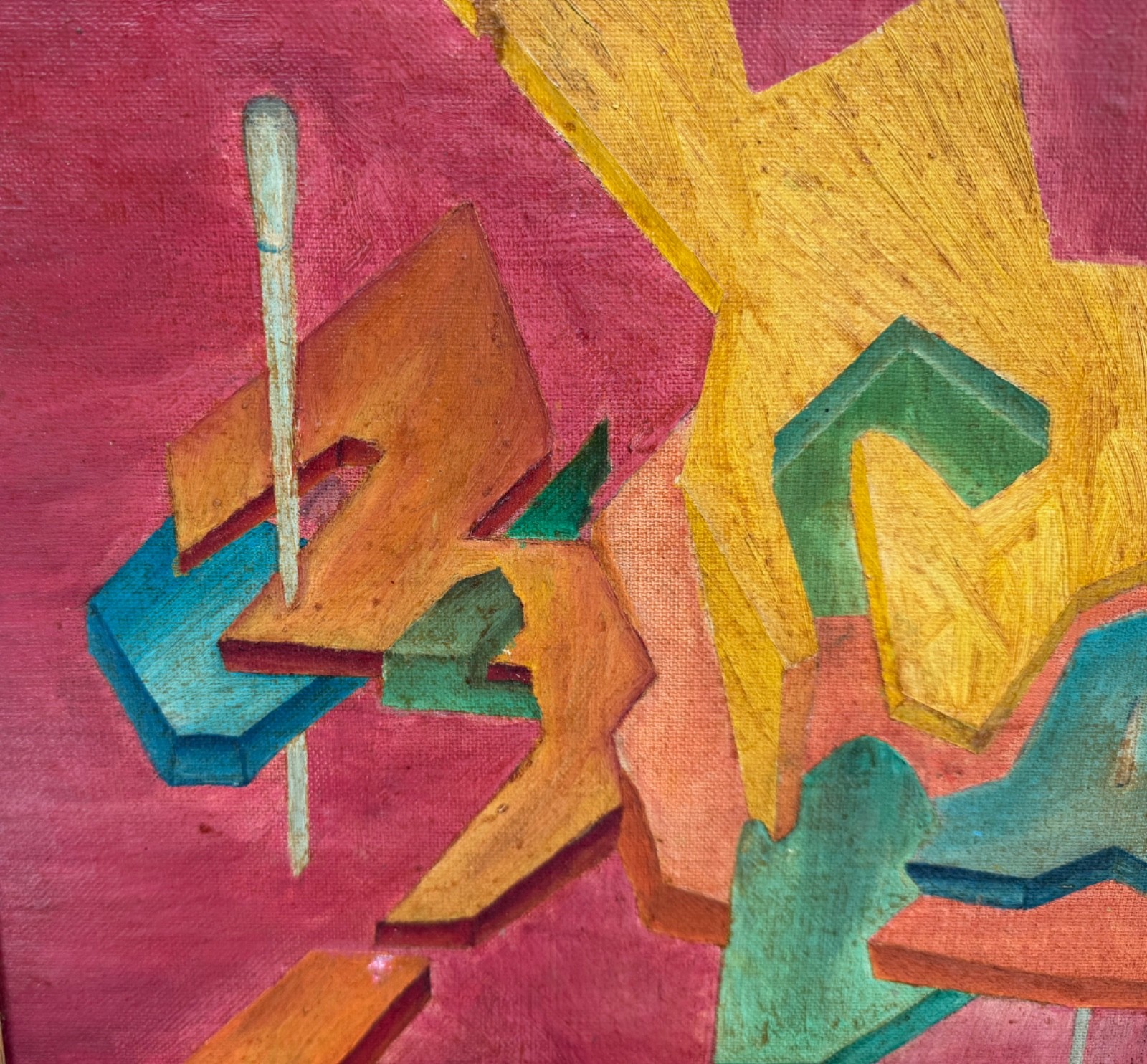 Vintage MCM Abstract Shapes Oil Painting Mid Century Modern Wall Art Signed 60s