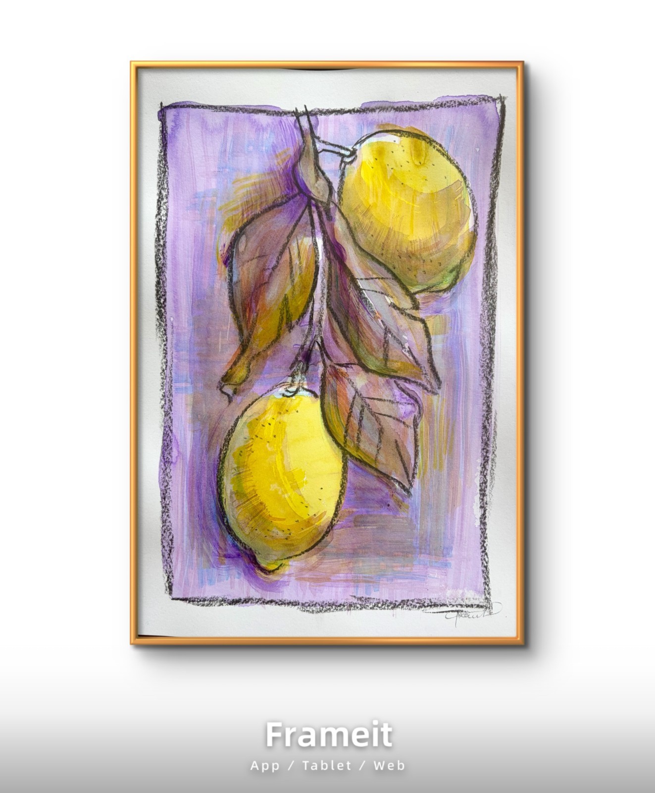 Original Lemon Purple Painting By Alannah Dyer- Acrylic 9×12 in Beautiful Food