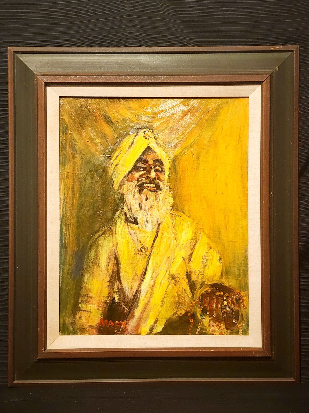 Vtg Mid-Century Impressionist Oil Painting Joyful Sikh Man Portrait Signed Macy