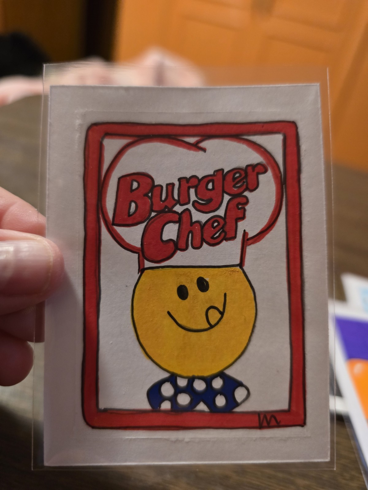 ACEO Original Painting Acrylic 2.5×3.5 Burger Chef Logo Burger Fast Food