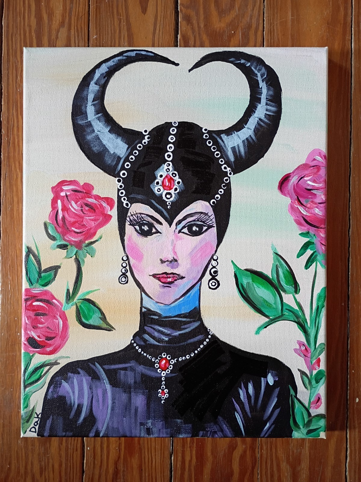Glam Leather Devil Woman 11×14 Canvas Original Art Goth Expressionism Abstract